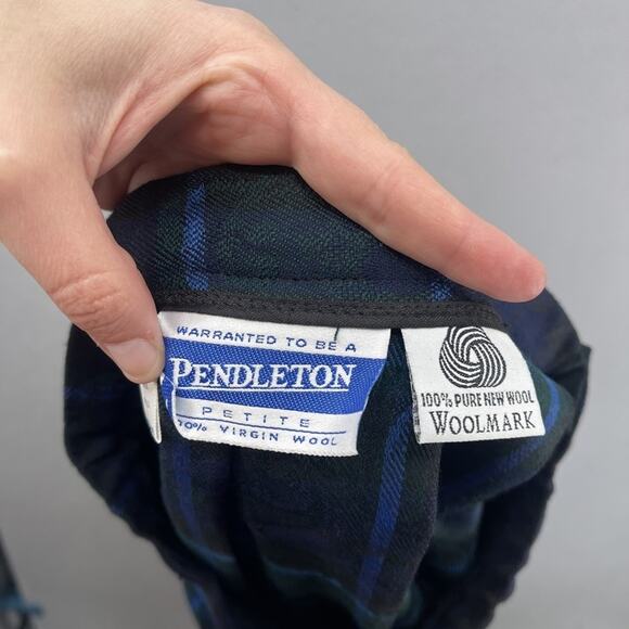 Pendleton Vest Skirt Set Womens 6 Green Blue Plaid Wool Petite Pleated Made USA - Picture 11 of 16